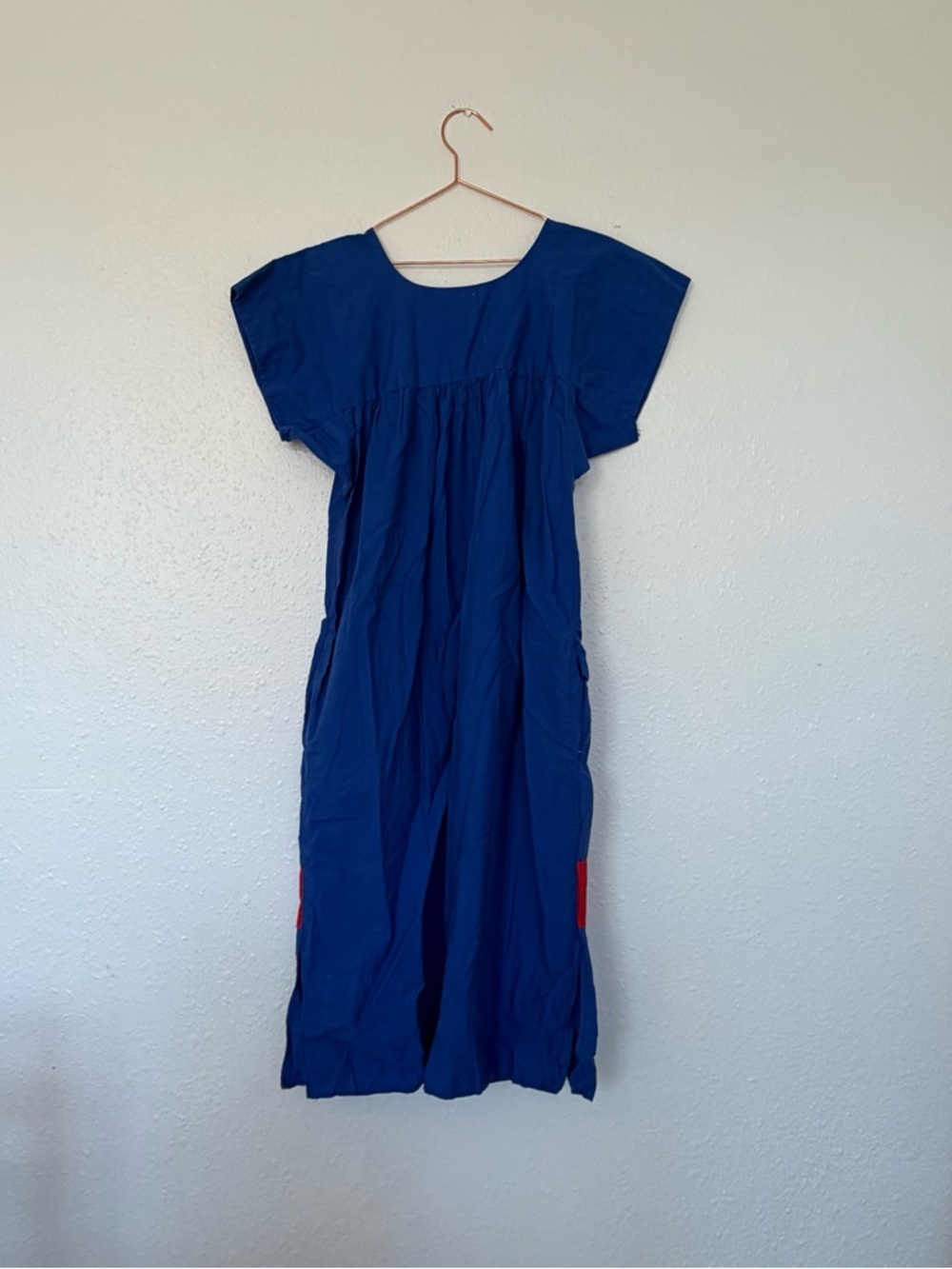 Blue Mexican Embroidered Parrot Dress with Red Band check measurements - Picture 2 of 4